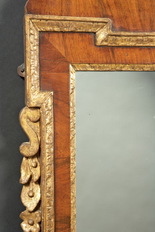 18th Century and Earlier An Early 18th C. George II Walnut and Parcel Gilt Mirror For Sale