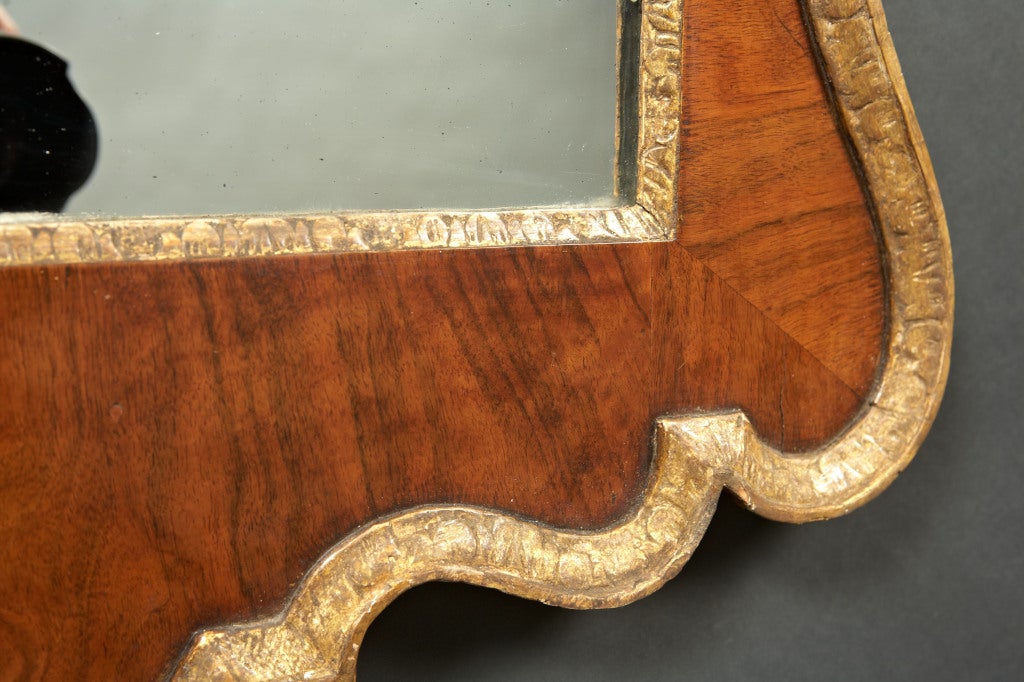 Giltwood An Early 18th C. George II Walnut and Parcel Gilt Mirror For Sale