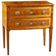 An 18th Century Italian Inlaid Walnut Bow Front Two Drawer Chest