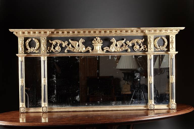A Fine English Regency Period Carved/Painted Giltwood Overmantle Mirror