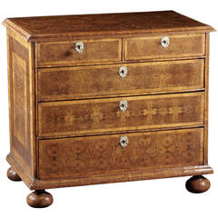 Antique Fine and Rare George I Oyster Veneered Walnut Chest of Drawers