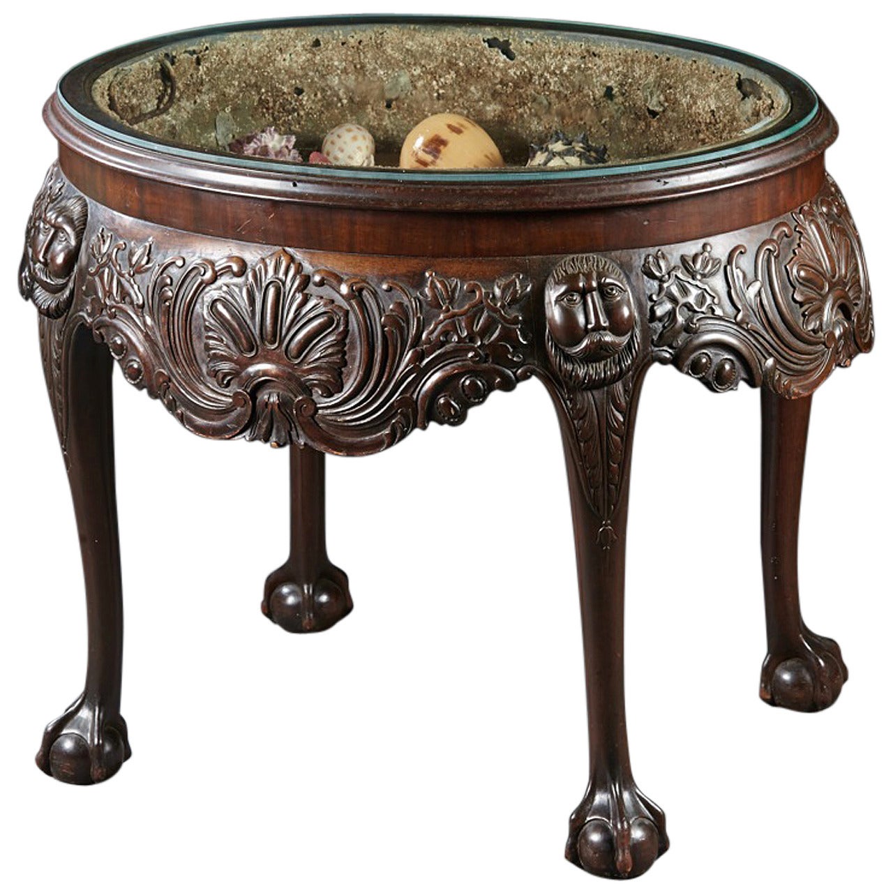 Irish Cellarette in Carved Mahogany with Shell Collection Interior For Sale