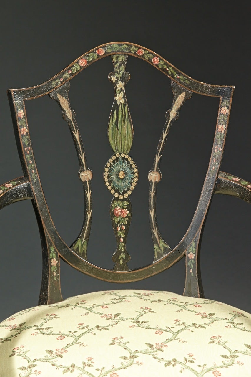 Pair of George III Period Painted Armchairs, 18th Century, English In Excellent Condition For Sale In Woodbury, CT