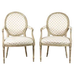 A Pair of Painted Hepplewhite Oval Back Fauteuil Armchairs