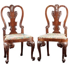 A Rare Pair of George II Eagle and Shell Carved Walnut Side Chairs