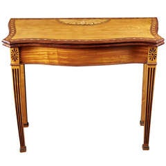A Fine English Signed Satinwood Inlaid Card Table