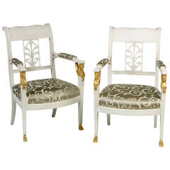 Pair of Swedish Gustavian Painted and Parcel-Gilt Armchairs 7