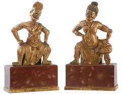 Pair of Chinese Gilt Wood Temple Guardians