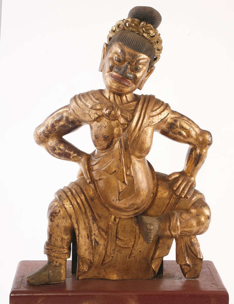 Pair of Chinese Temple Guardians Sculptures In Good Condition For Sale In Norwalk, CT