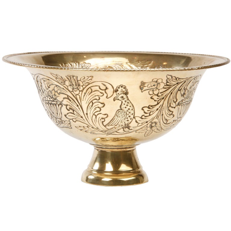 Large Dutch Brass Repousse Bowl For Sale at 1stDibs