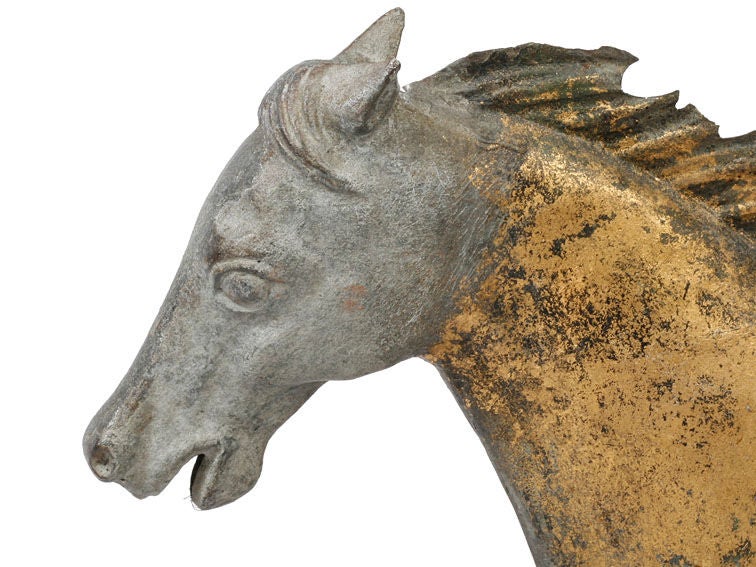A fine example of a American molded copper running horse <br />
weathervane with an old gilded surface { probably its second }