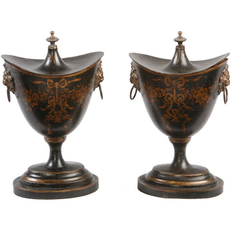 Pair of Regency Tole Chestnut Urns