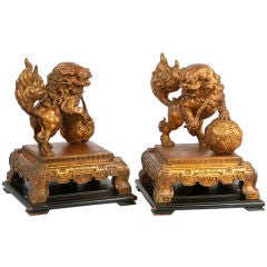 Pair of Japanese Gilt Lacquer Foo Dogs