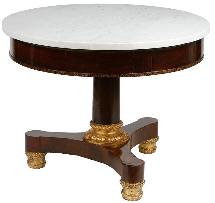 New York Classical Marble Top Mahogany and Gilt Center Table