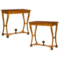 Pair of Biedermeier walnut console tables