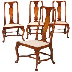 Set of Four Walnut Queen Anne Side Chairs