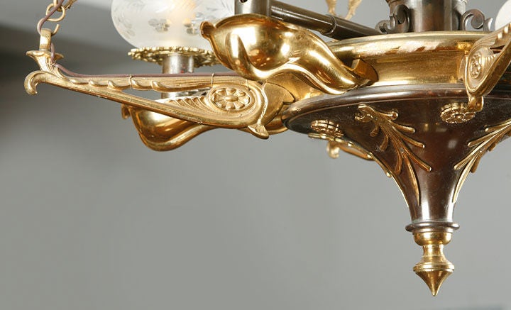 English Regency Patinated and Gilt Bronze Colza Chandelier For Sale