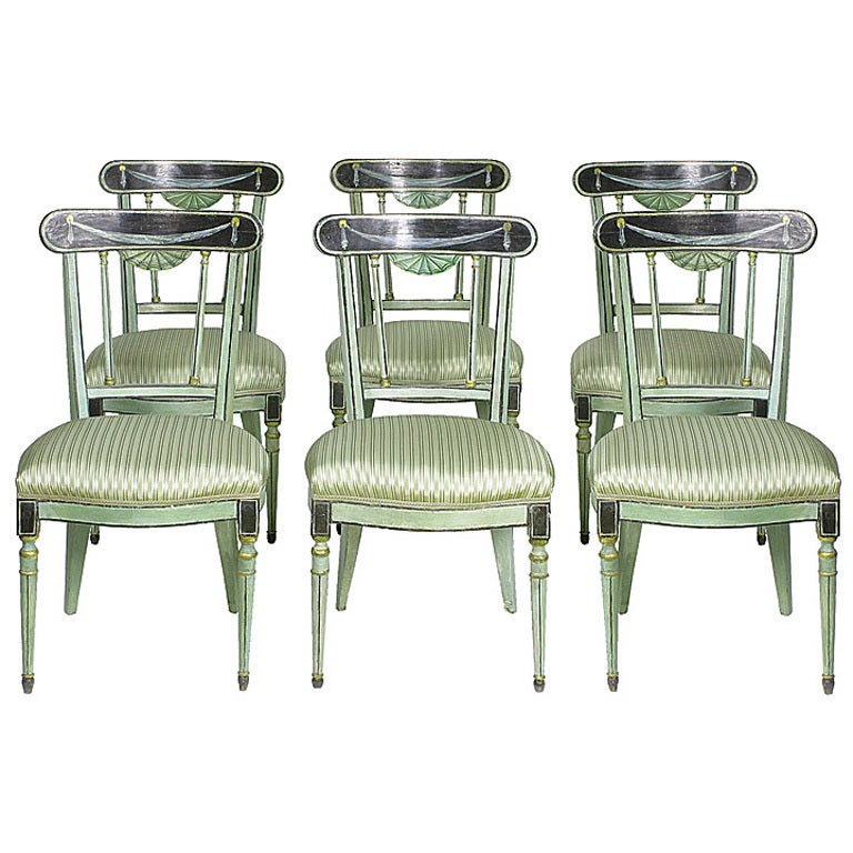 Set of Six Painted Italian Side Chairs For Sale