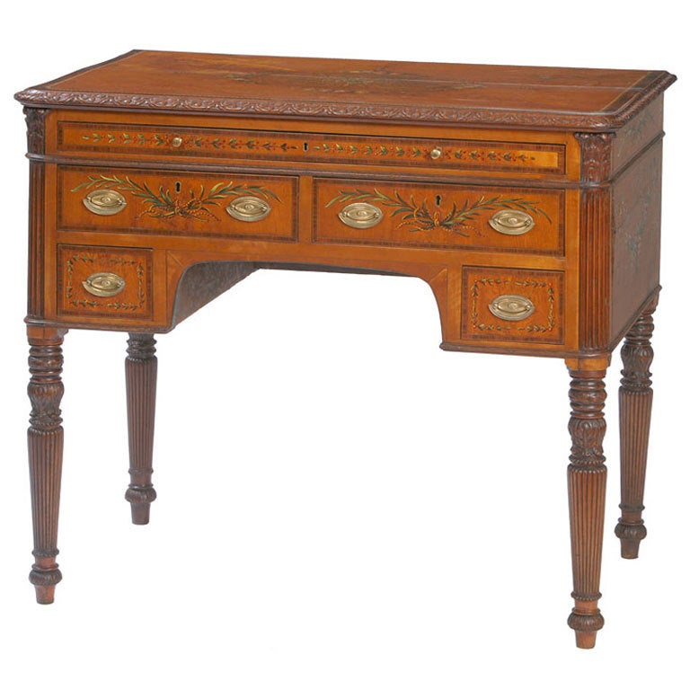 English Sheraton Satinwood Painted Writing Table For Sale