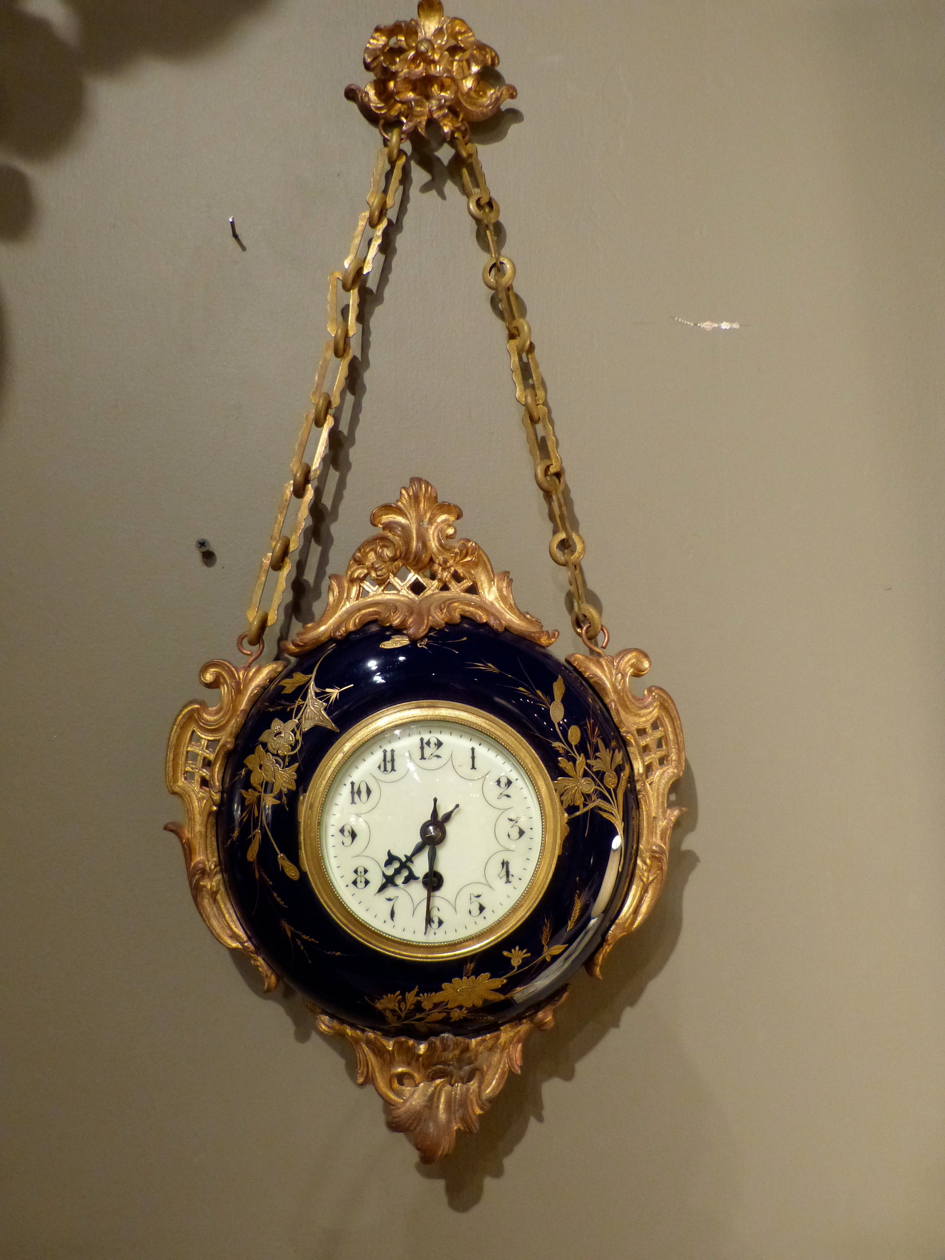 French Porcelain and Ormolu Wall Clock For Sale