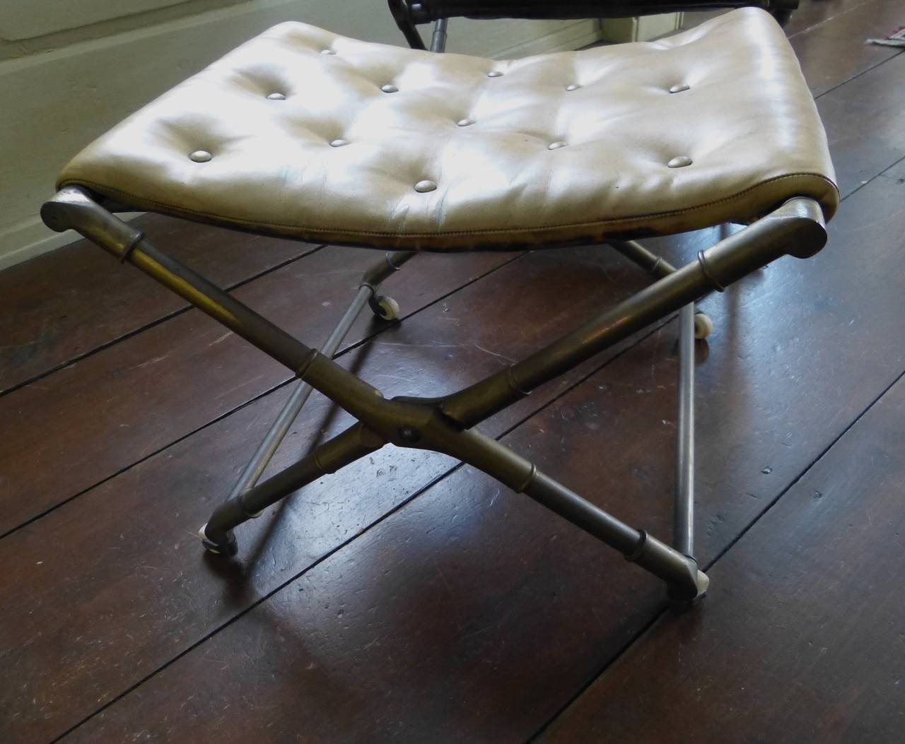 Brass Folding Campaign Chair and Stool For Sale