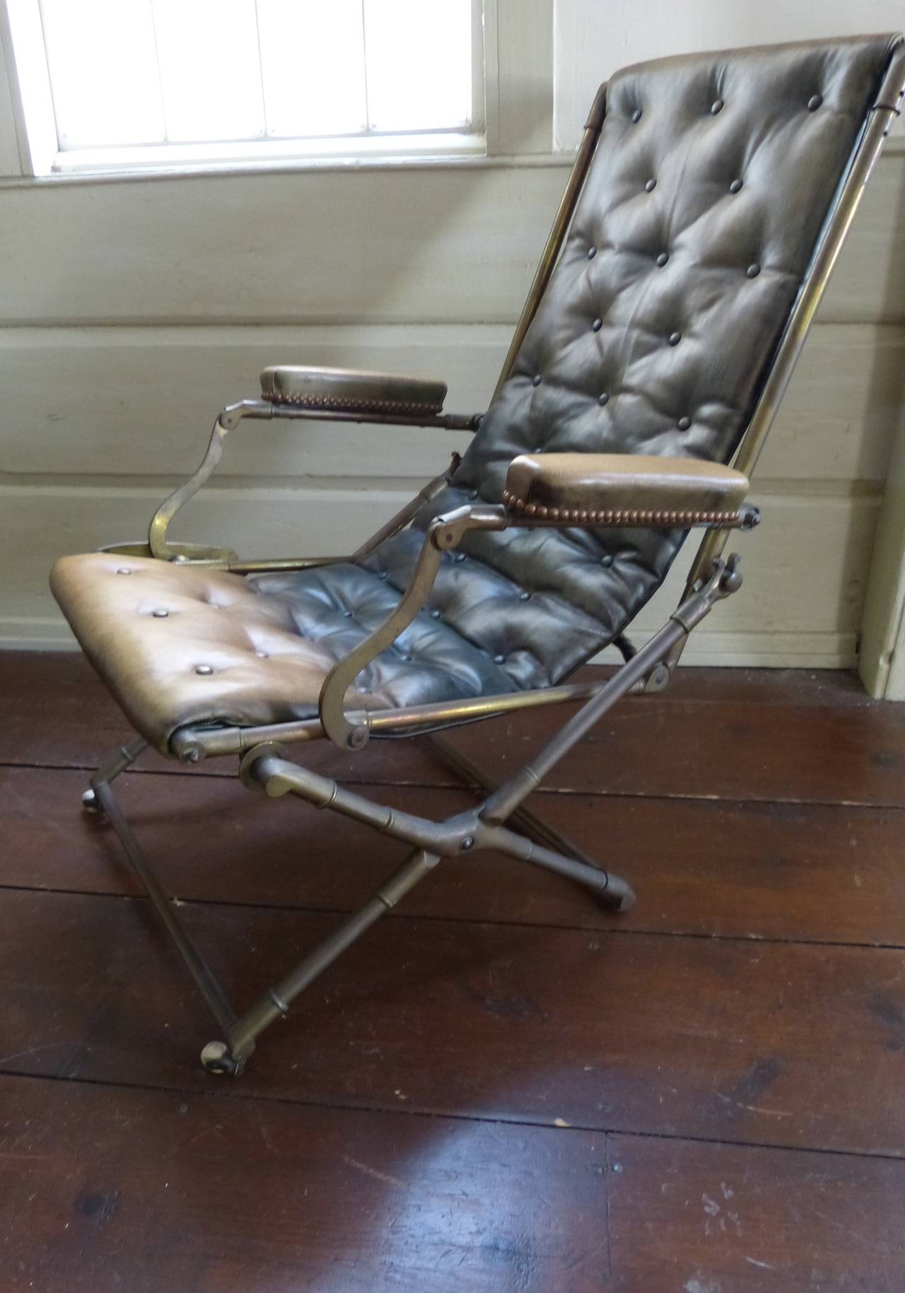 19th Century Folding Campaign Chair and Stool For Sale