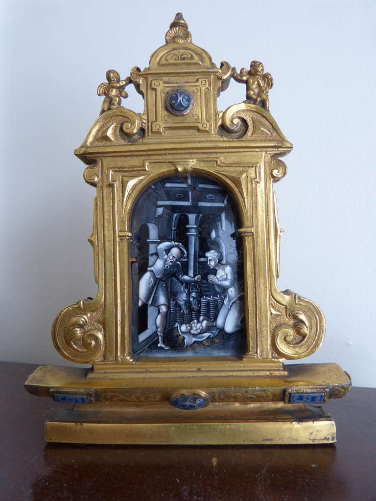 Early 18th Century Limoges and Gilt Bronze Travel Altarpiece