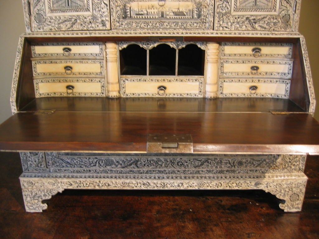 18th Century and Earlier Anglo Indian Ivory Large Miniature  Bureau Cabinet Vizigapatam