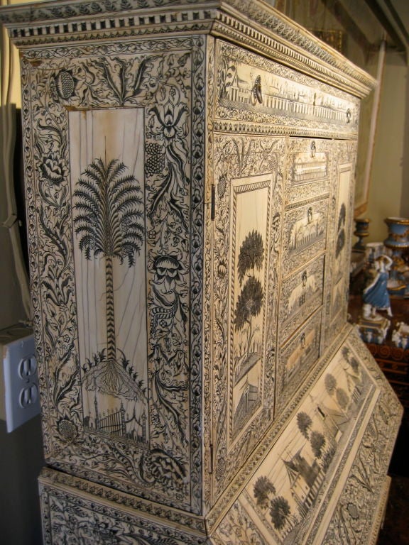 Anglo Indian Ivory Large Miniature  Bureau Cabinet Vizigapatam 2