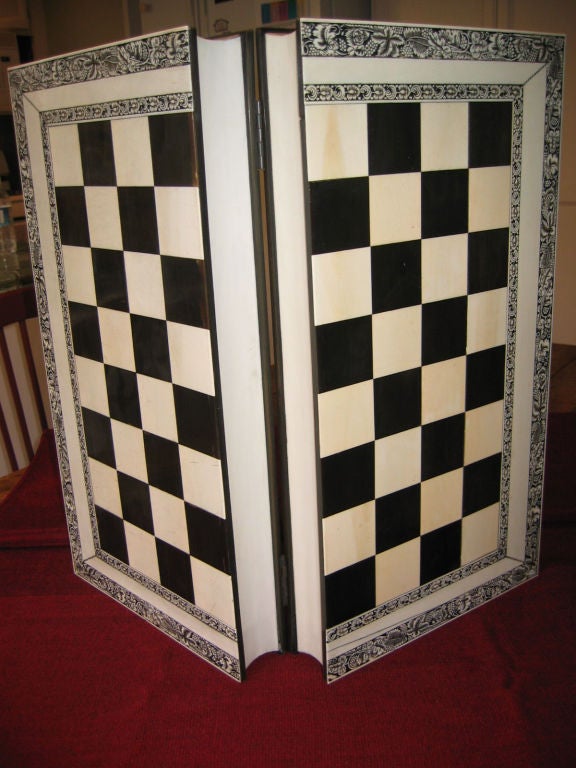 A very fine and unusual Anglo- Indian late 18th or early 19th century gaming board for draughts, chess and backgammon with superbly etched borders and beautifully inlaid interior in pristine condition, circa 1800. An identical games board is