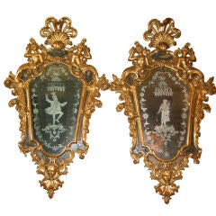A Rare Pair of Venetian Carved and Giltwood Girandoles