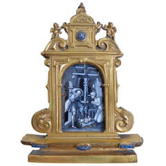 Retablo de viaje de Limoges y bronce dorado de principios del siglo XVIII
