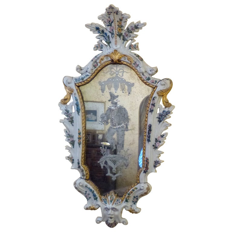 Italian Porcelain and Etched Mirror, Veneto Region For Sale