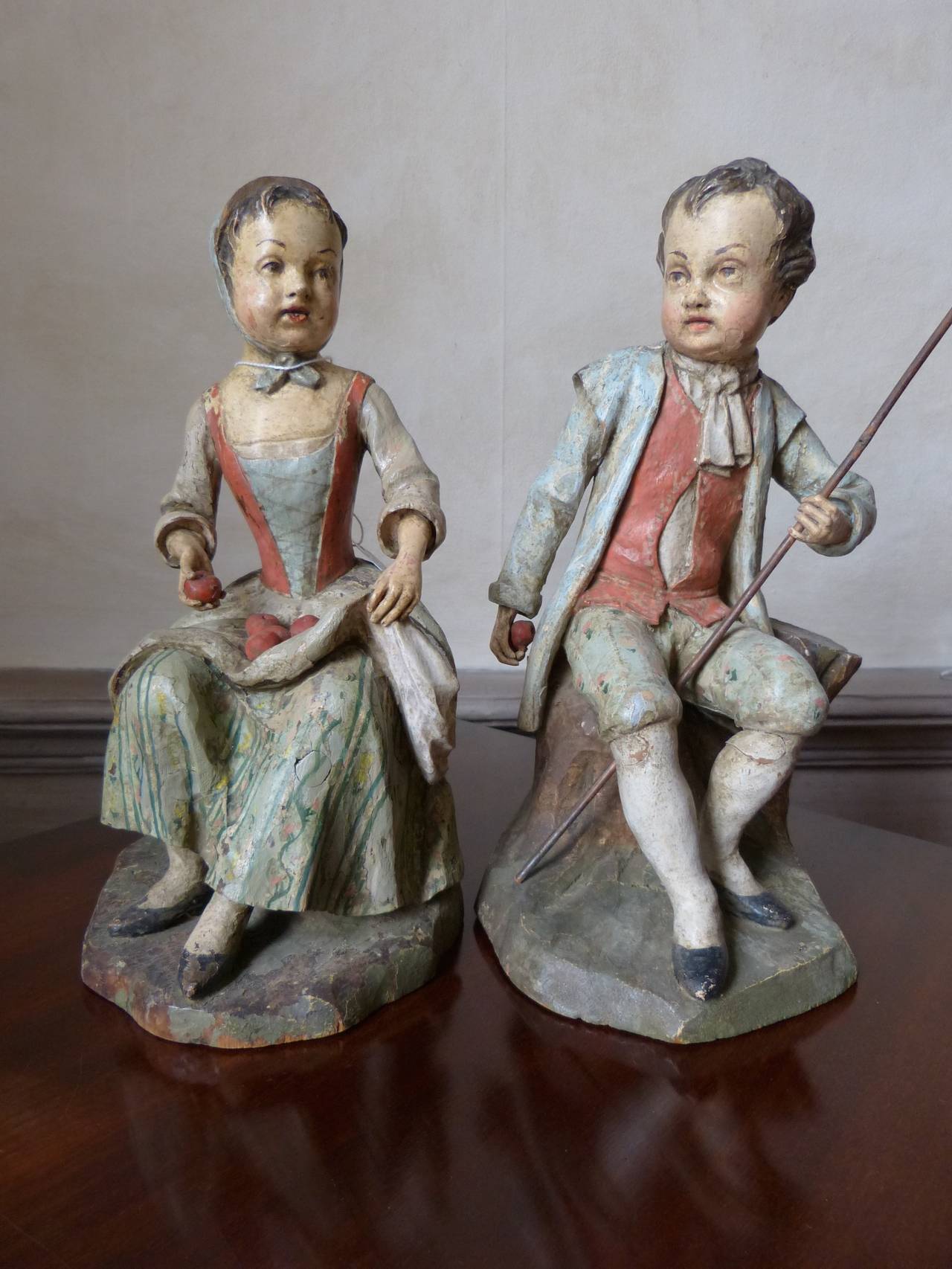 Pair of German Peasant Couple Sculptures or Carvings For Sale 1