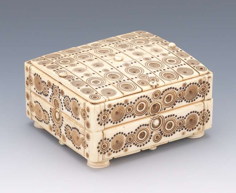 A highly unusual carved and decorated throughout bone jewelry box in the early 17th century Moghul style.