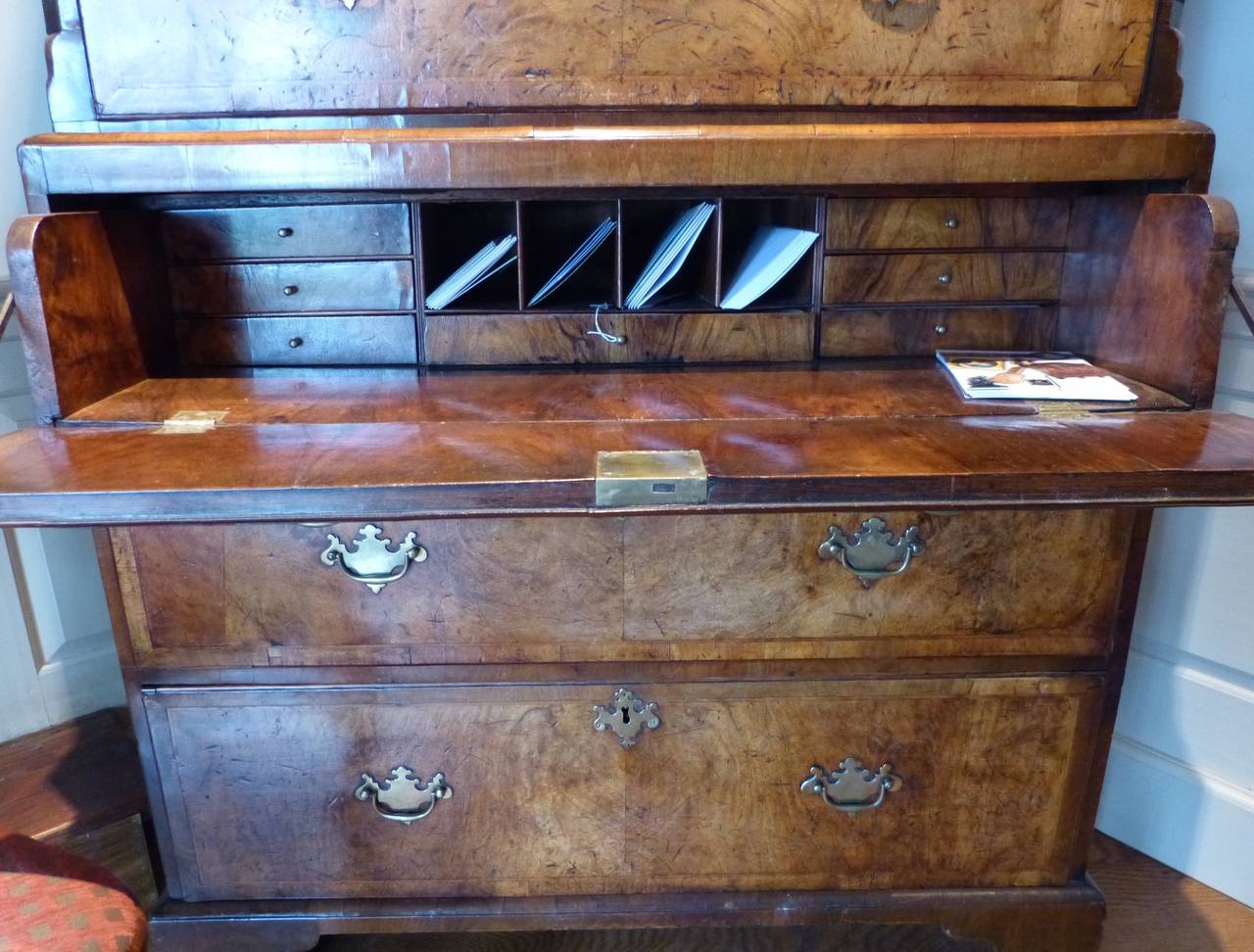English Fine Quality George II Walnut Chest on Chest with Secretaire Drawer