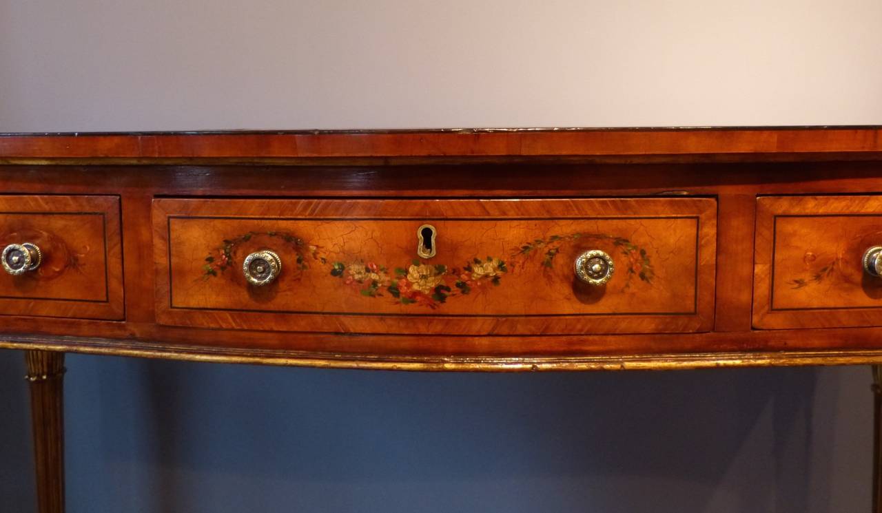 English George III Satinwood Serpentine Shaped Painted Writing Table