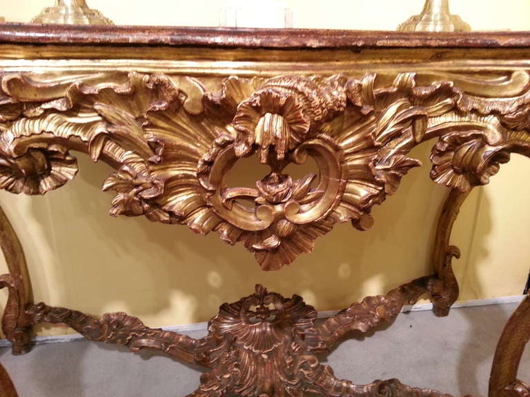 18th Century Italian Giltwood Console With Faux Marble Top