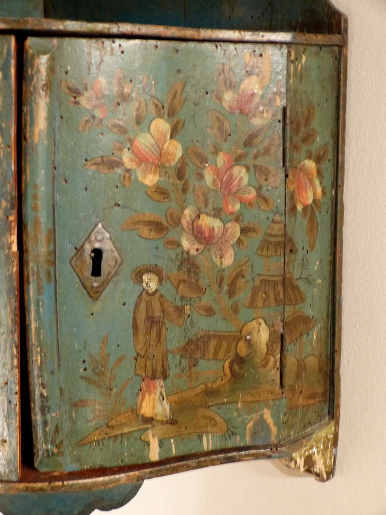 Neoclassical Italian Painted 18th Century Corner Cupboard For Sale