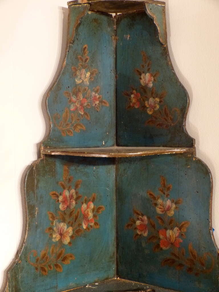18th Century and Earlier Italian Painted 18th Century Corner Cupboard For Sale