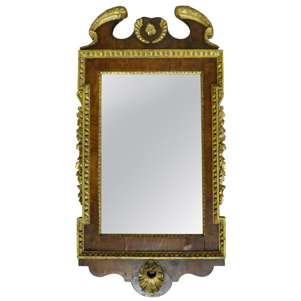 English George I Parcel Gilt and Walnut Mirror For Sale