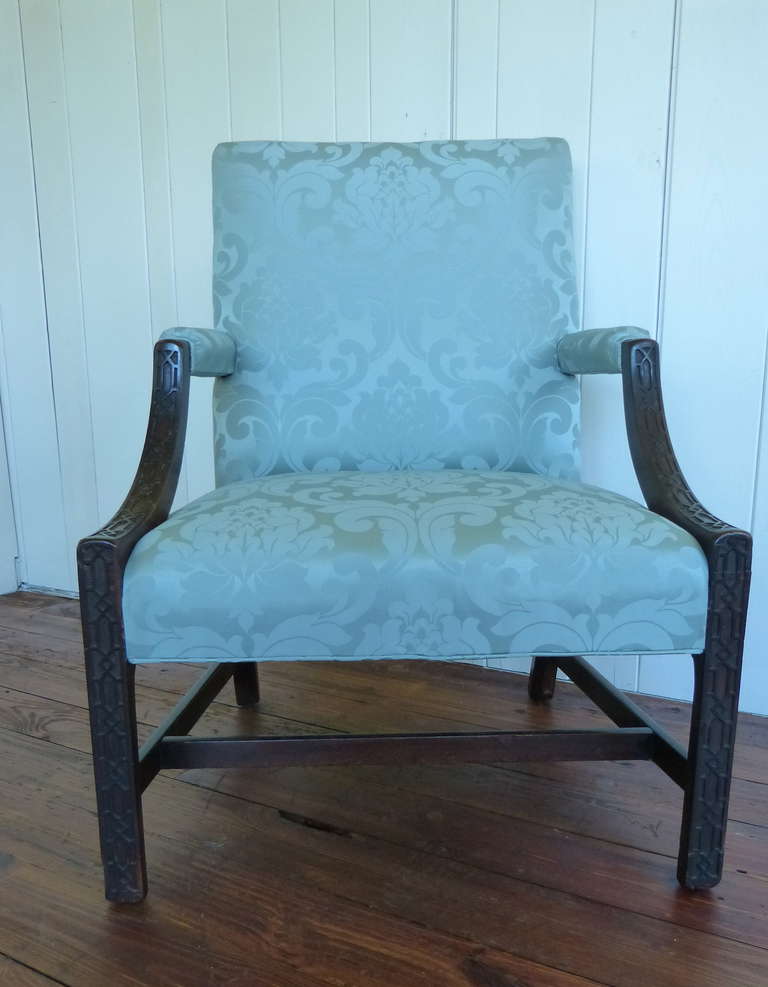 Mahogany Chinese Chippendale Library Armchair For Sale