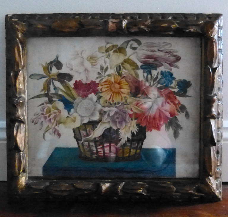 Neoclassical Revival Pair of Floral Still Life Watercolor Paintings For Sale