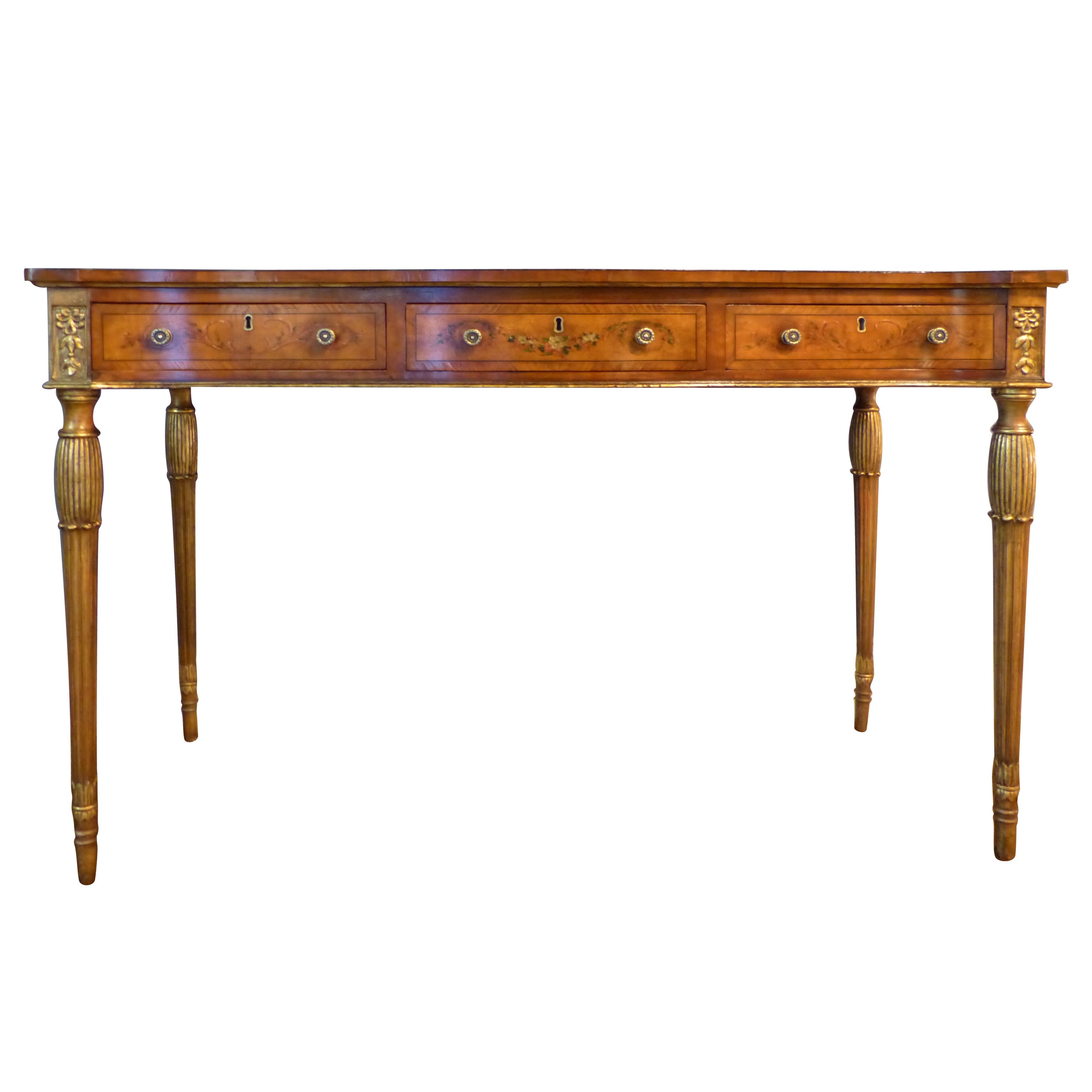 George III Satinwood Serpentine Shaped Painted Writing Table