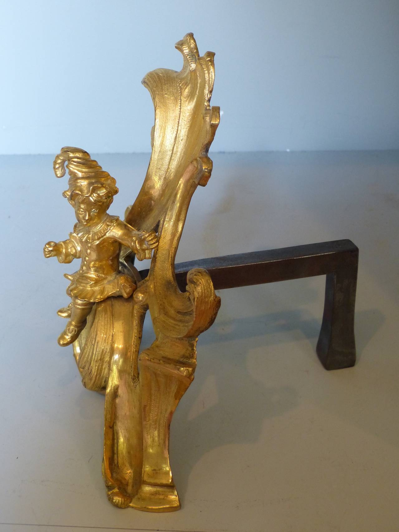 Gilt Pair of French Regence Chenets or Andirons For Sale