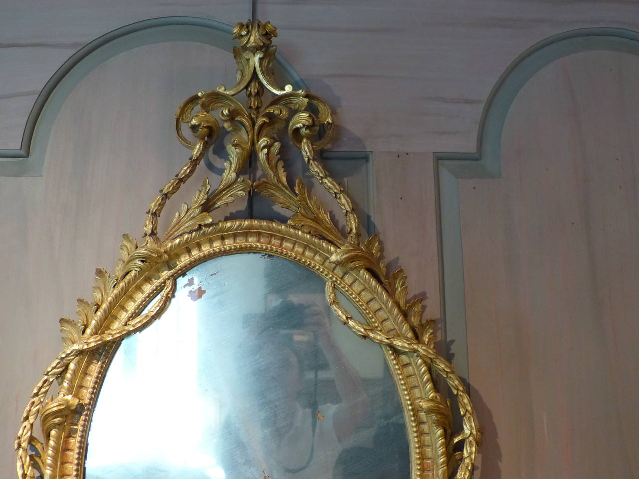 Carved English George III Oval Mirror For Sale