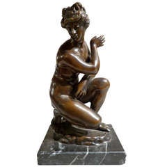 Antique Bronze Aphrodite Seated at Her Bath