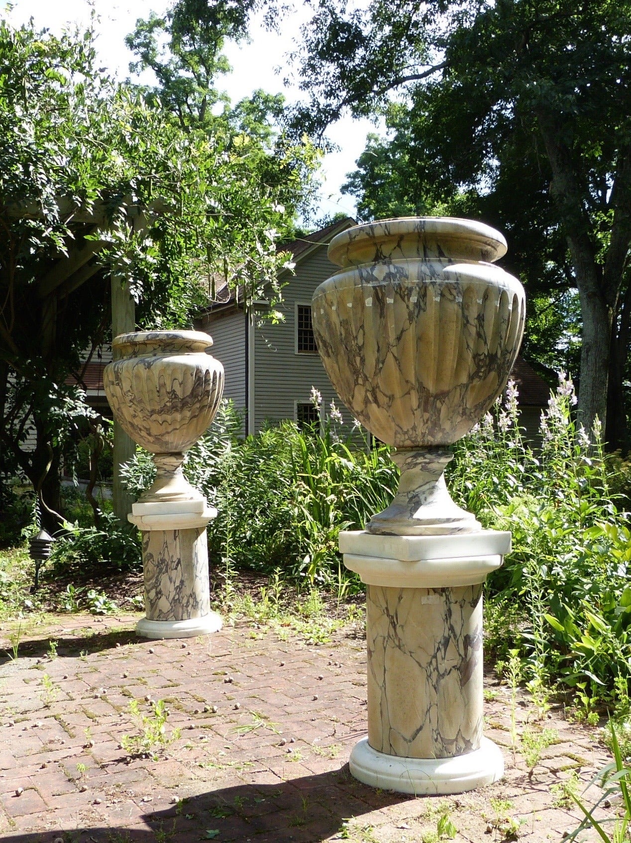 Italian Large Pair of Marble Urns For Sale