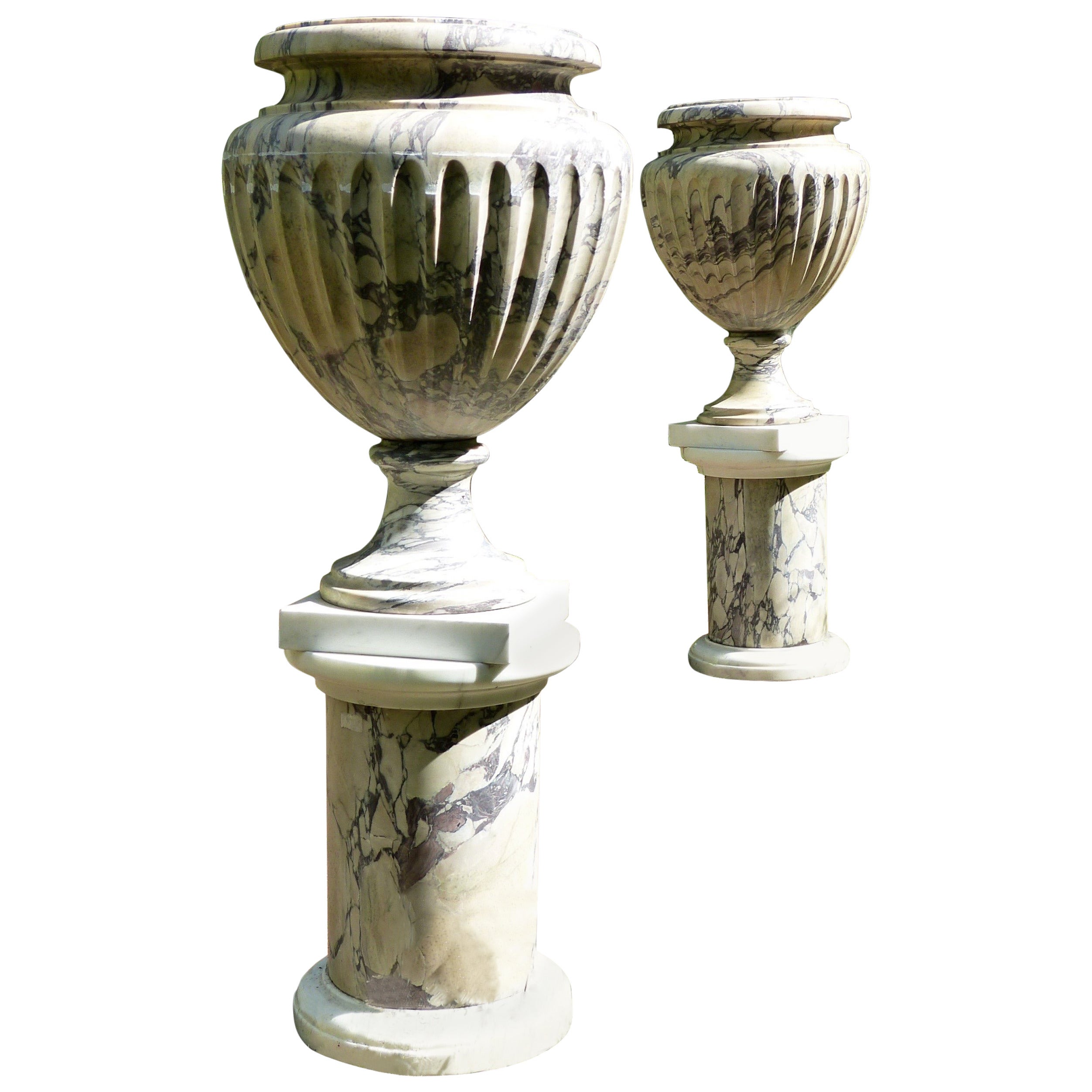 Large Pair of Marble Urns For Sale