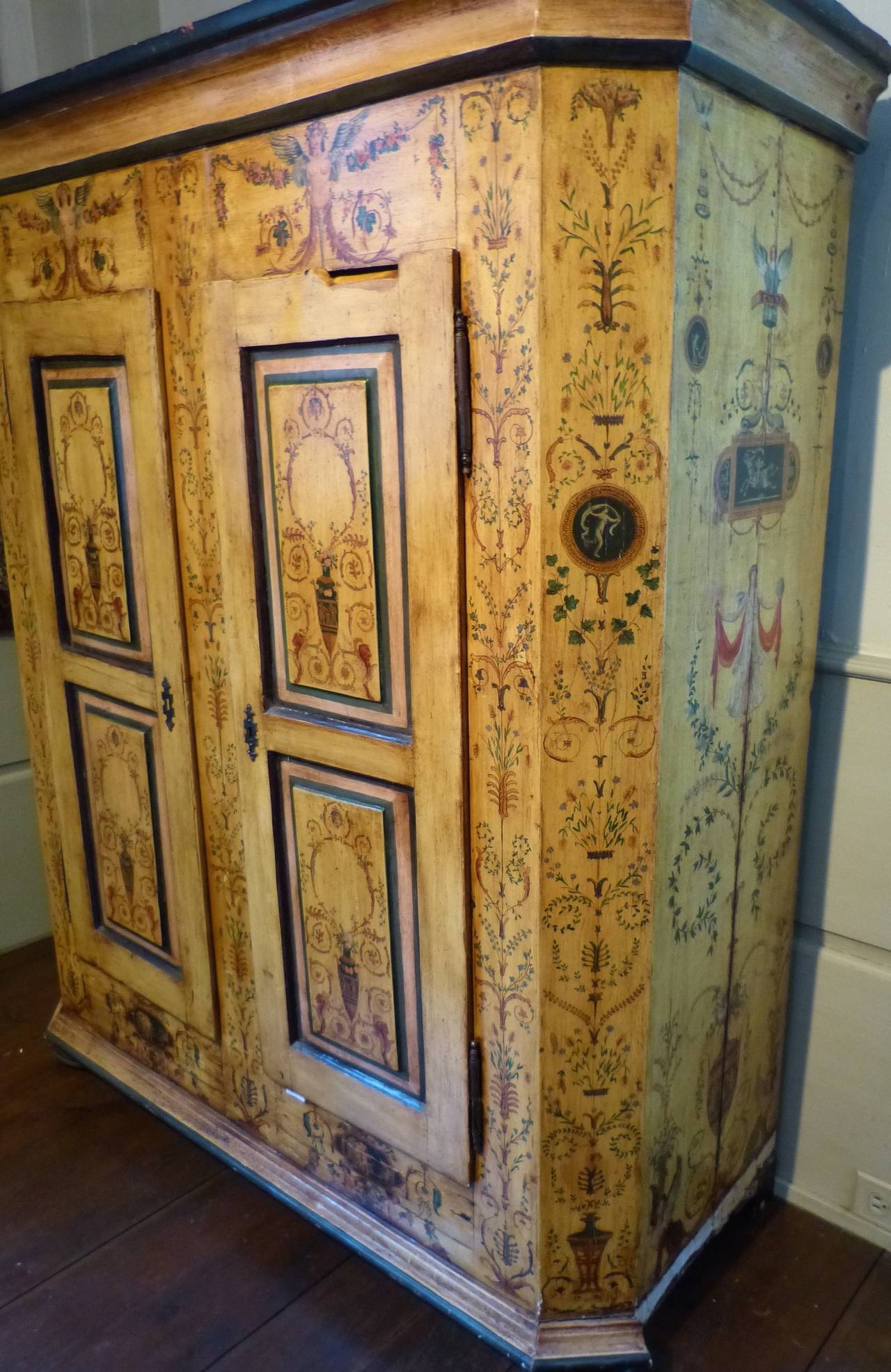 Neoclassical North Italian Polychrome Painted Armoire For Sale